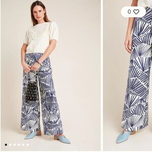 Anthropologie Kirstie Wide-Leg Pant Abstract Print Old Money Nautical Cotton 8